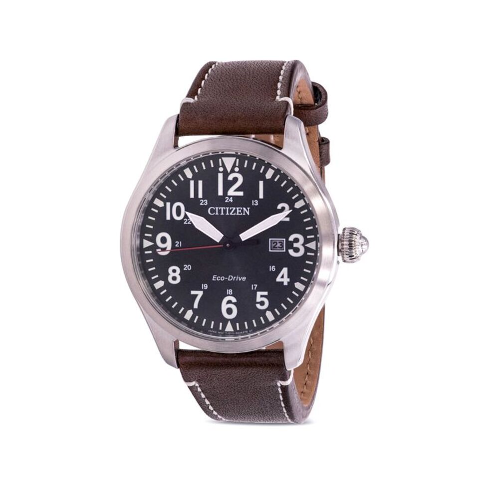 Citizen Eco-Drive Garrison Military Leather Mens Watch